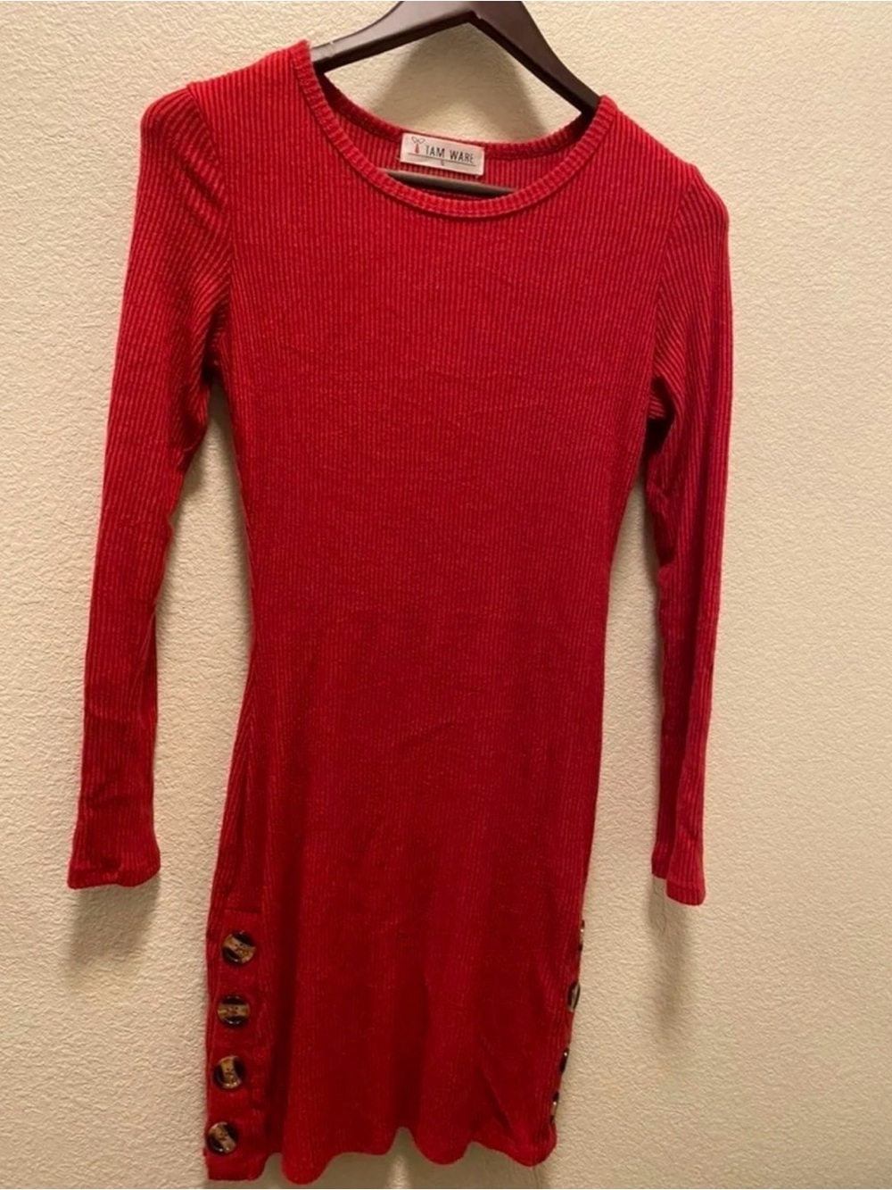 Tam Ware Ribbed Red Knit Dress